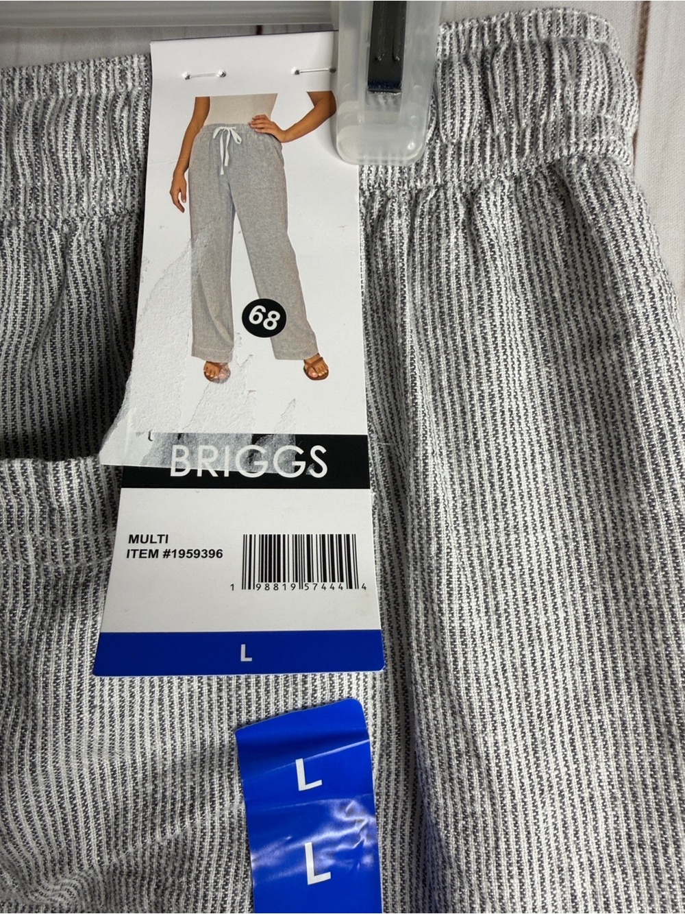 NWT Linen blend Briggs New York Light Gray/whote stripped Drawstring pants